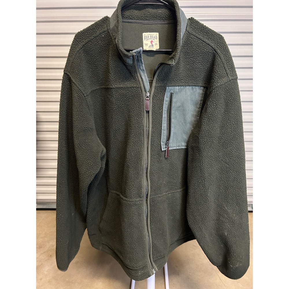 Red Head Jacket Mens 2XL Olive Green Sherpa Fleece Full Zip Outdoor Heavyweight